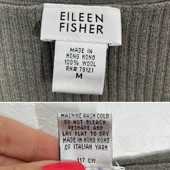 Eileen Fisher Gray 100% Wool one Button Cardigan Sweater Size M - Picture 6 of 6